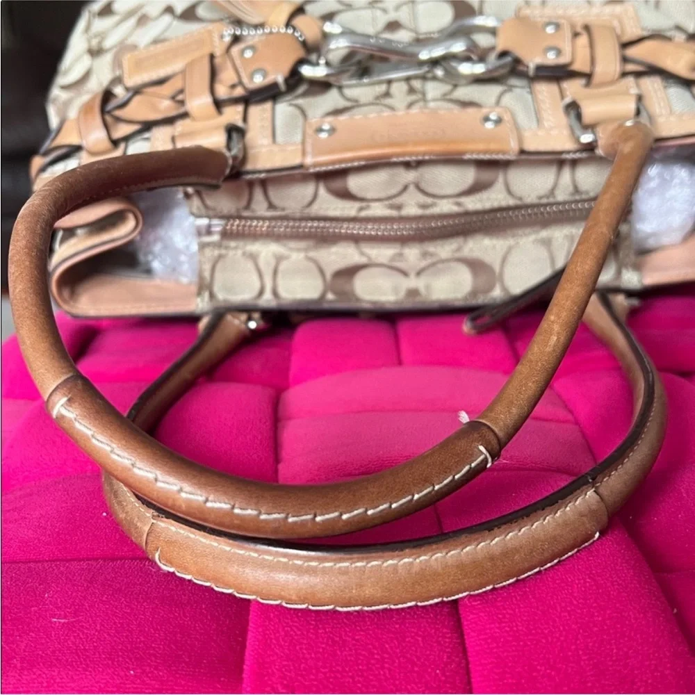 Coach Signature Canvas Shoulder Bag in Tan and Khaki - Picture 11 of 17